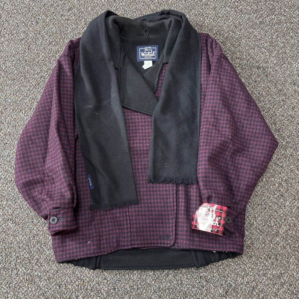 Vintage 1980s Woolrich Jacket Purple Black Deadstock Woman Medium Usa Made